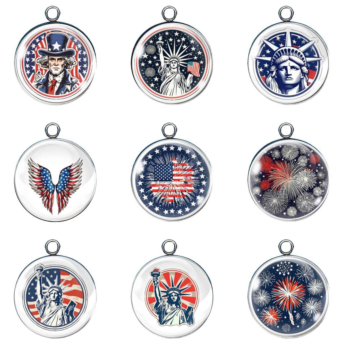 9  Patriotic 4th of July glass Cabochon charms