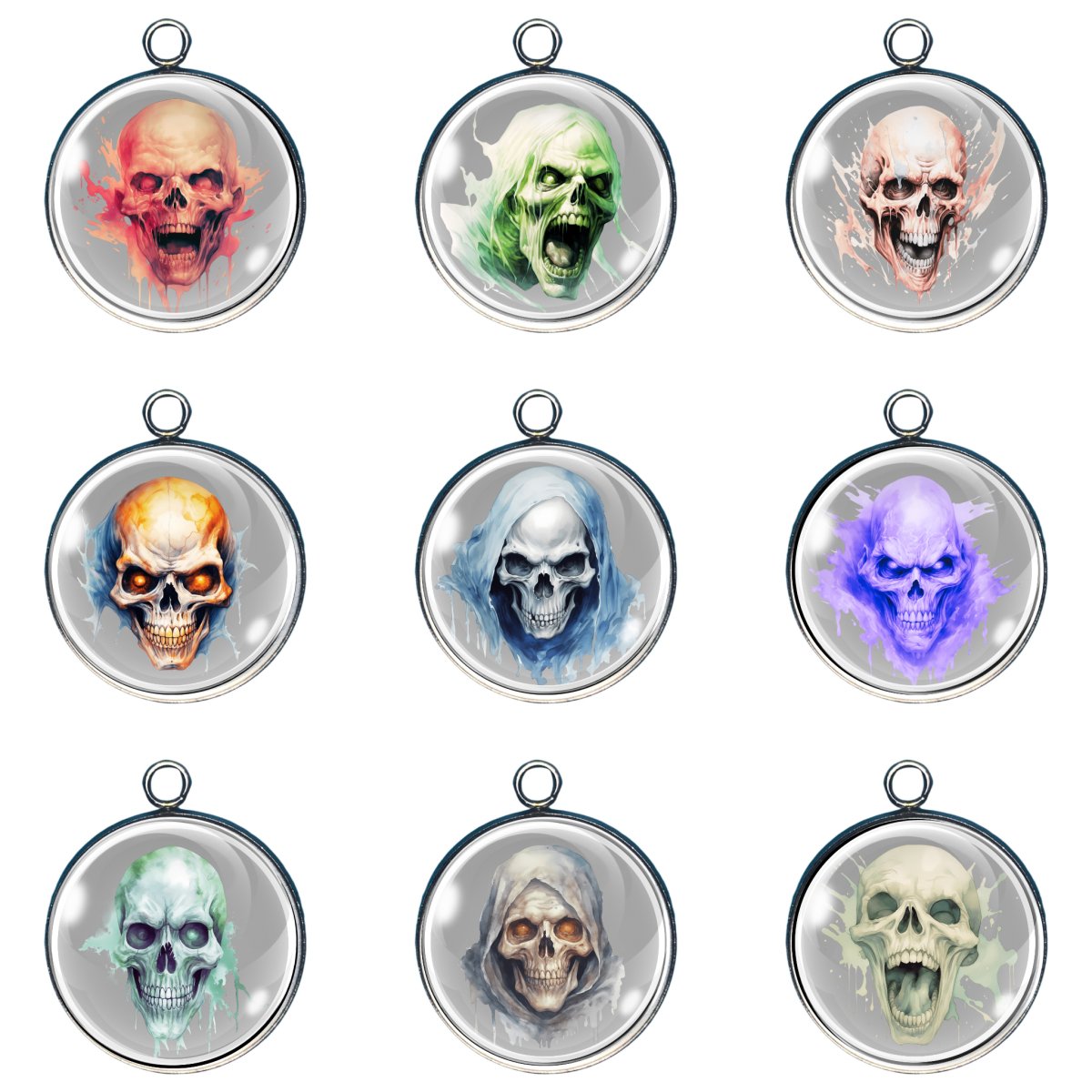 Group of 9 charms of scary Skulls.