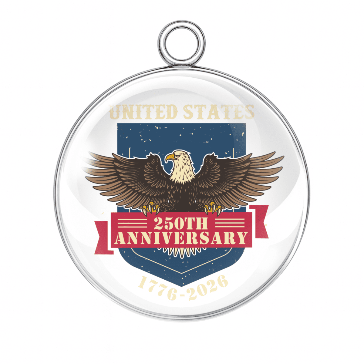 Pendant with eagle design and 'United States 250th Anniversary' text on a white background