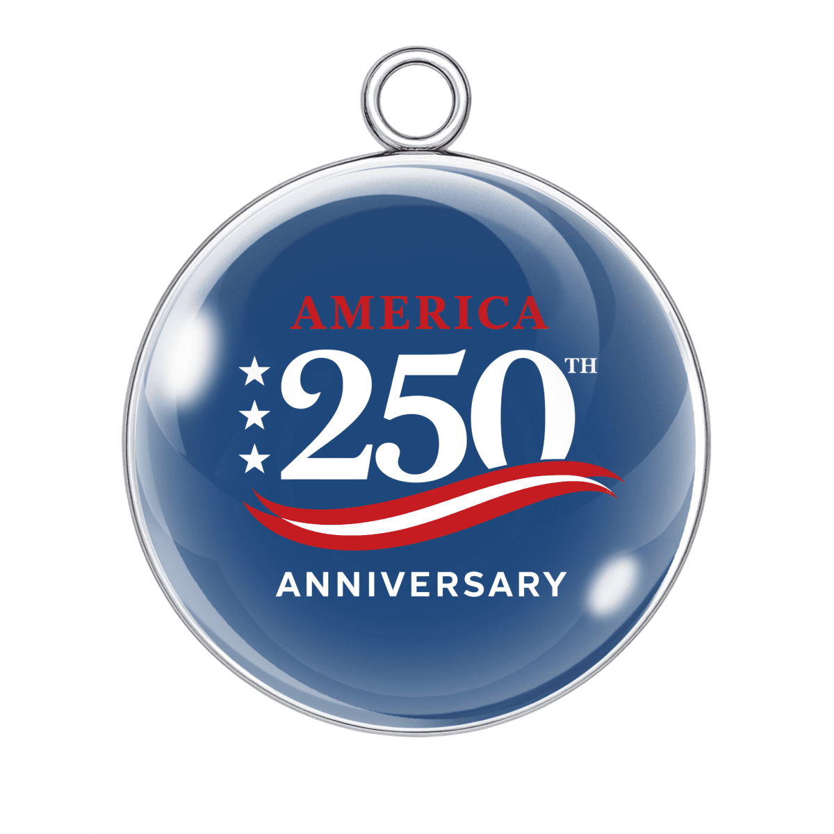 Medal with 'America 250th Anniversary' text on a blue background