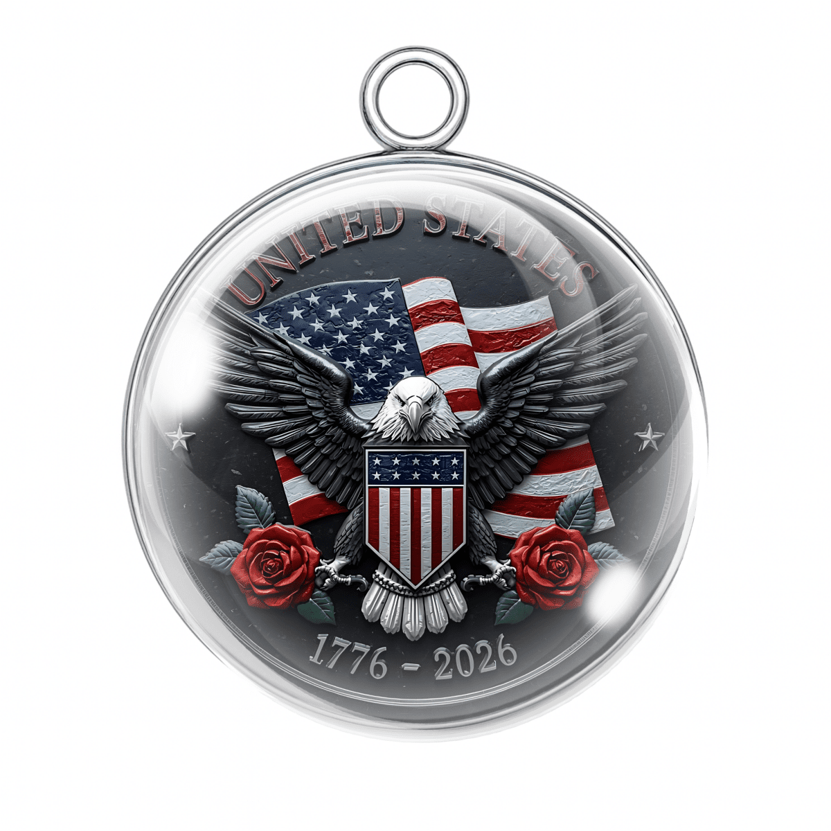 Freedom Anniversary 250th Celebration Charms – Handmade Glass Cabochon & Stainless Steel, Silver or Gold Finish