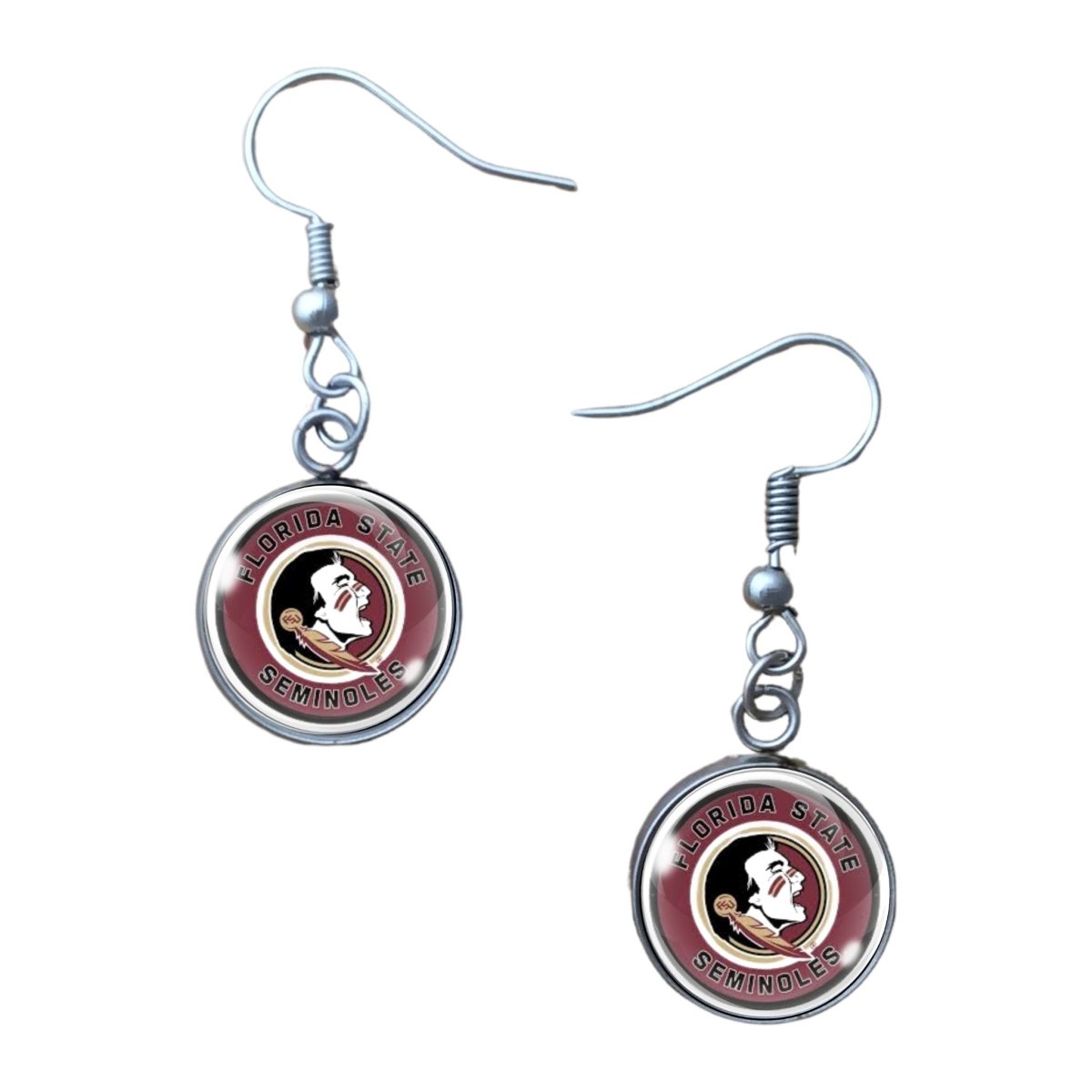 pair of 14mm Florida State seminoles glass cabochon dangle earrings