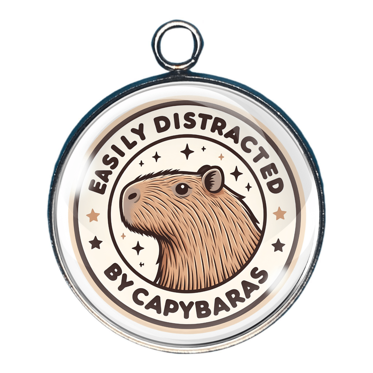 Charm 3: Retro badge-style "Easily Distracted by Capybaras