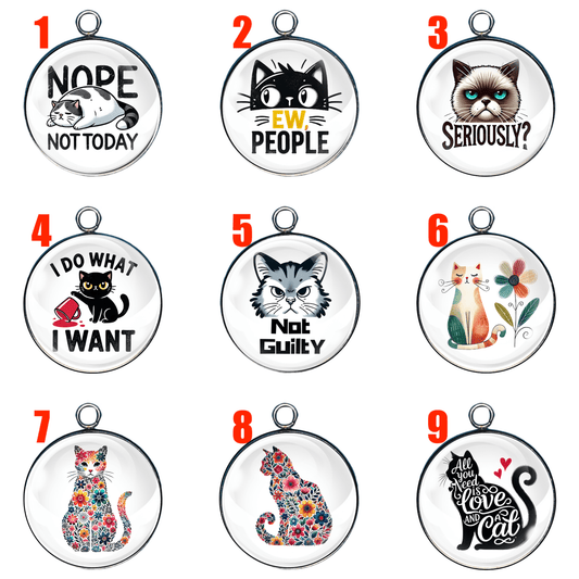 9 funny cat lover glass cabochon charms