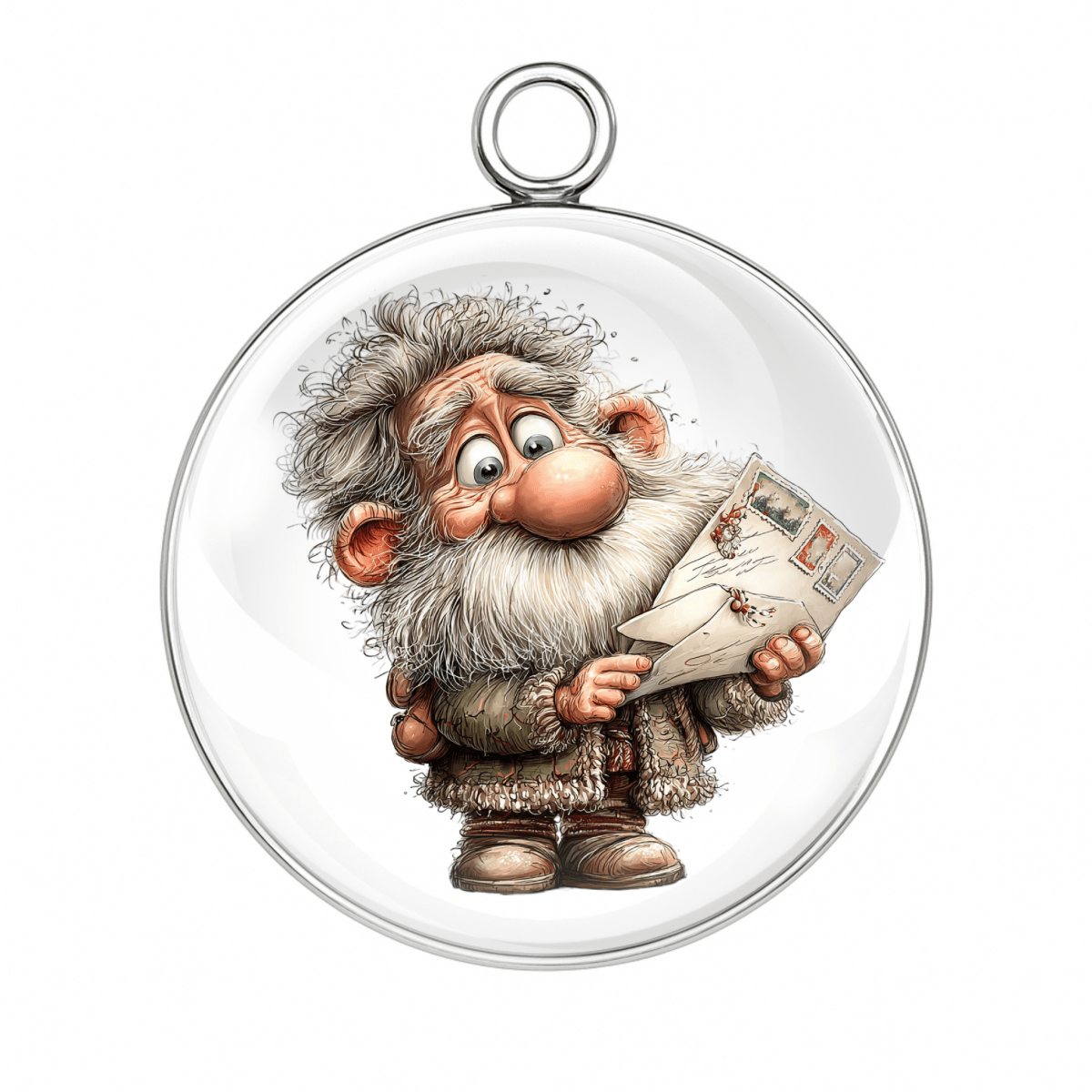 “Old man reading holiday mail charm”