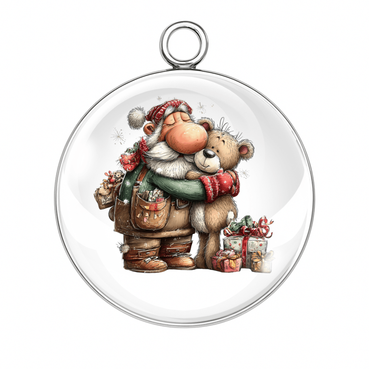 “Cute old man hugging teddy bear Christmas charm”