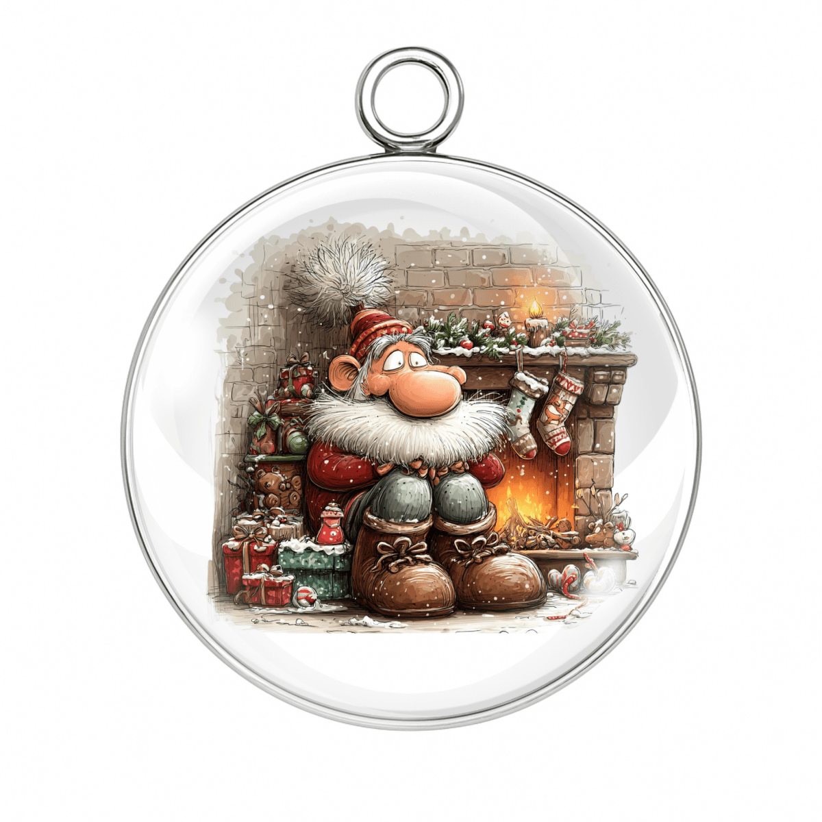 “Grandpa sitting by fireplace Christmas charm”