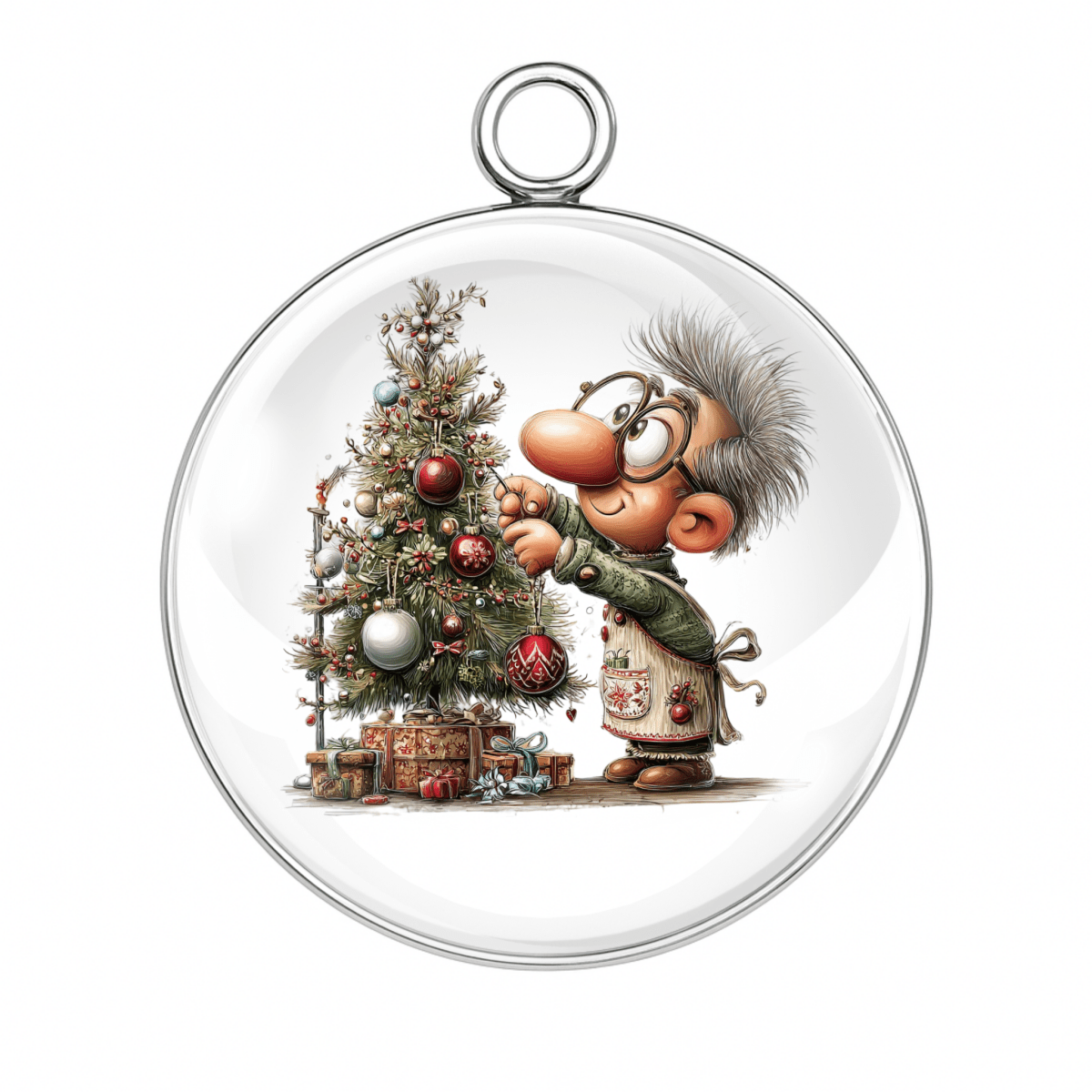 “Old man decorating Christmas tree charm”