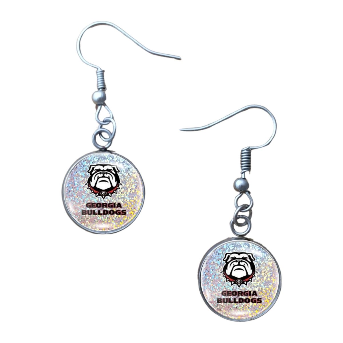 pair Georgia bulldogs glass cabochon earrings