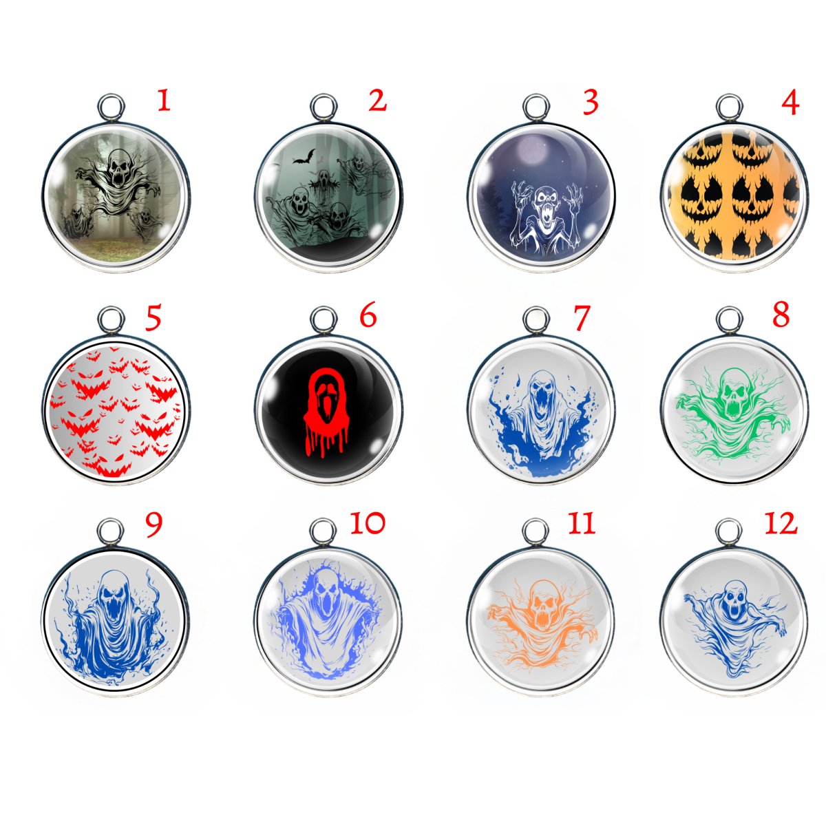 Group of 12 Charms featuring ghosts and spooky faces