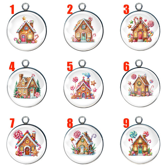 Gingerbread House Glass Cabochon Charms