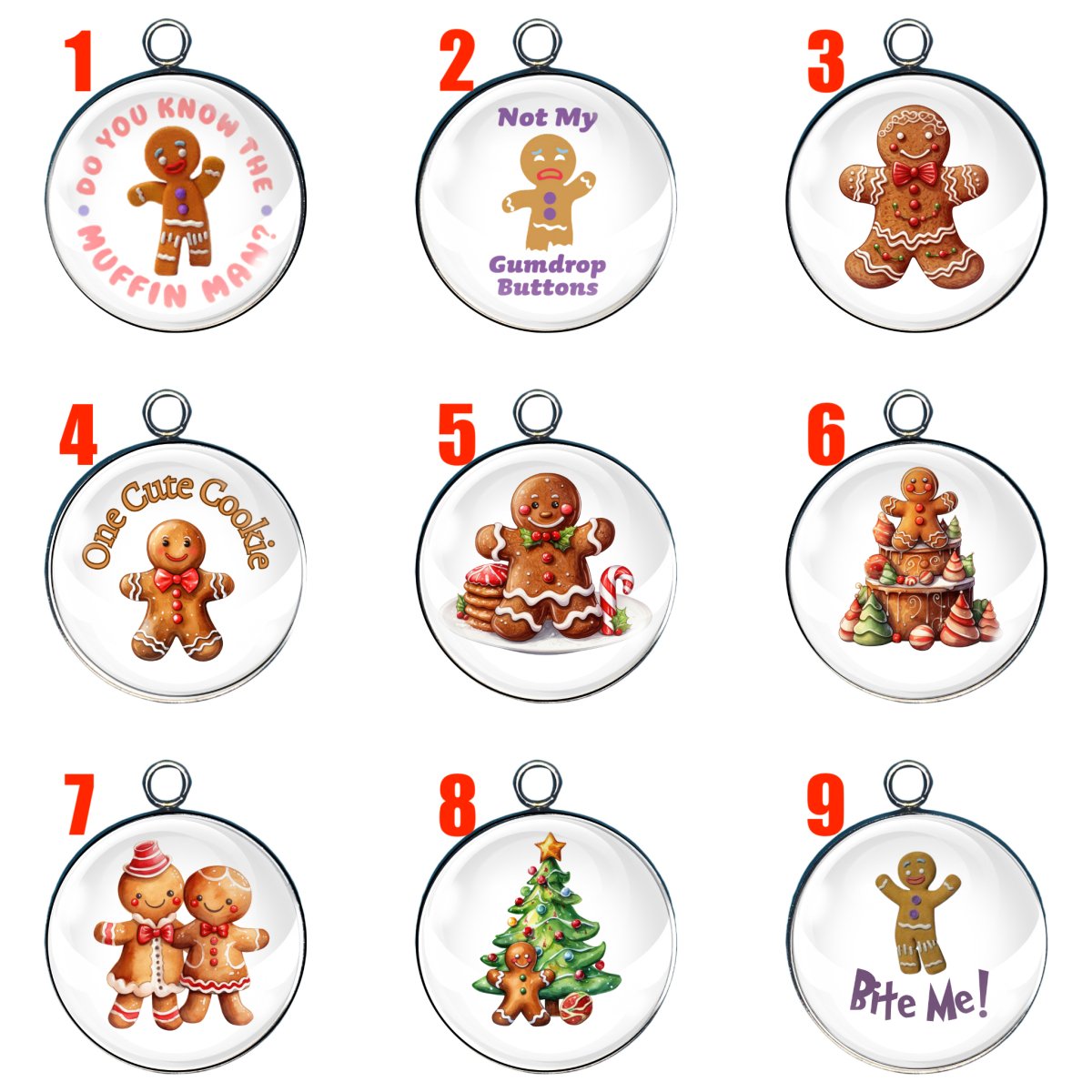 9 gingerbread man glass cabochon charms