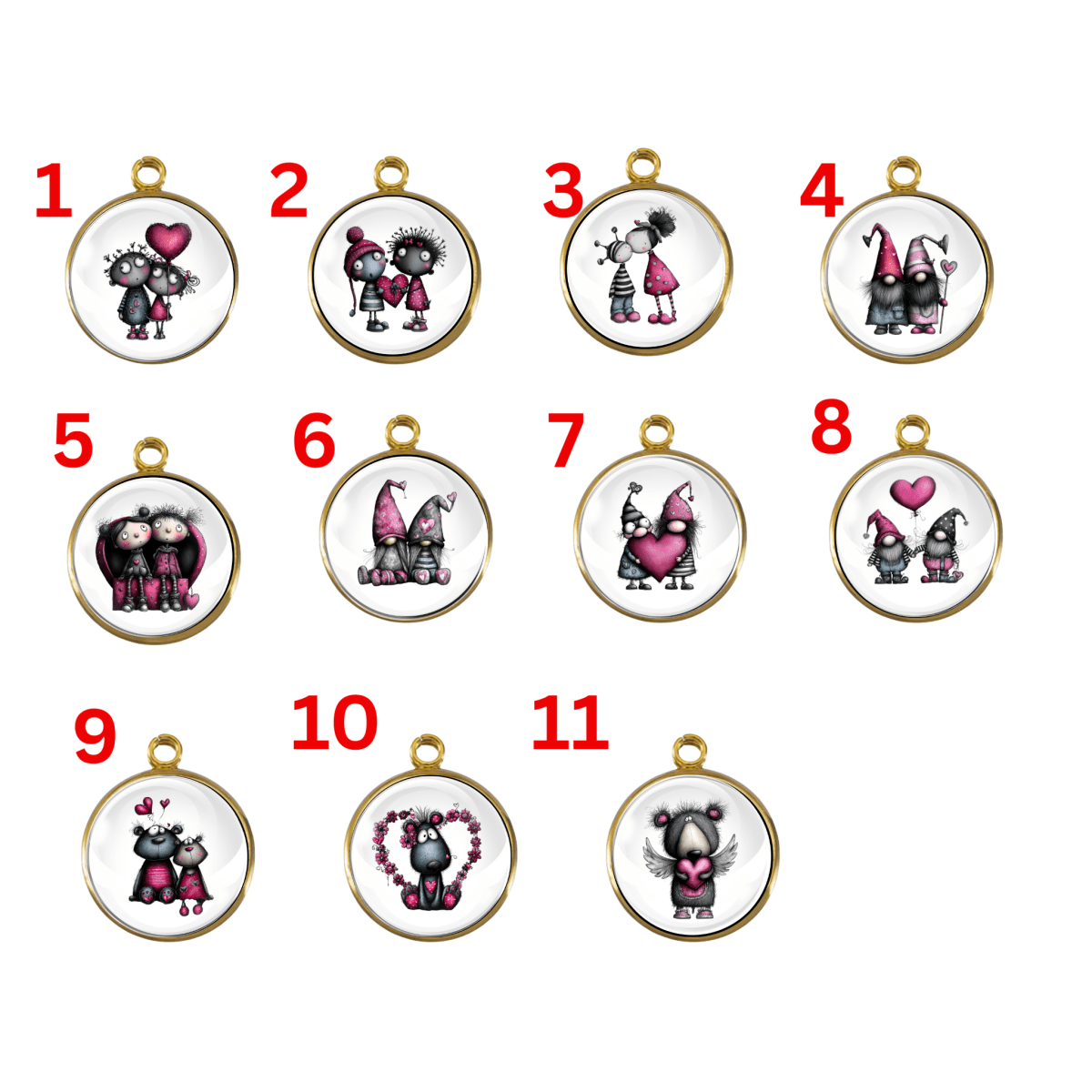 Gnomes & Quirky Valentine Characters Glass Cabochon Charms