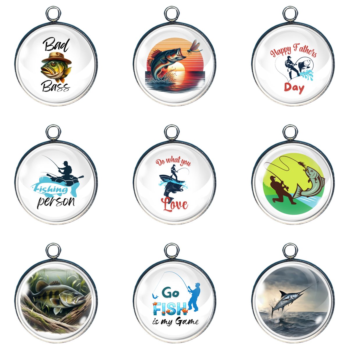 Go Fishing Glass Cabochon Charms, Father's Day Fishing Charms