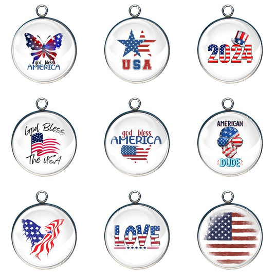 God Bless America Glass Cabochon Charms