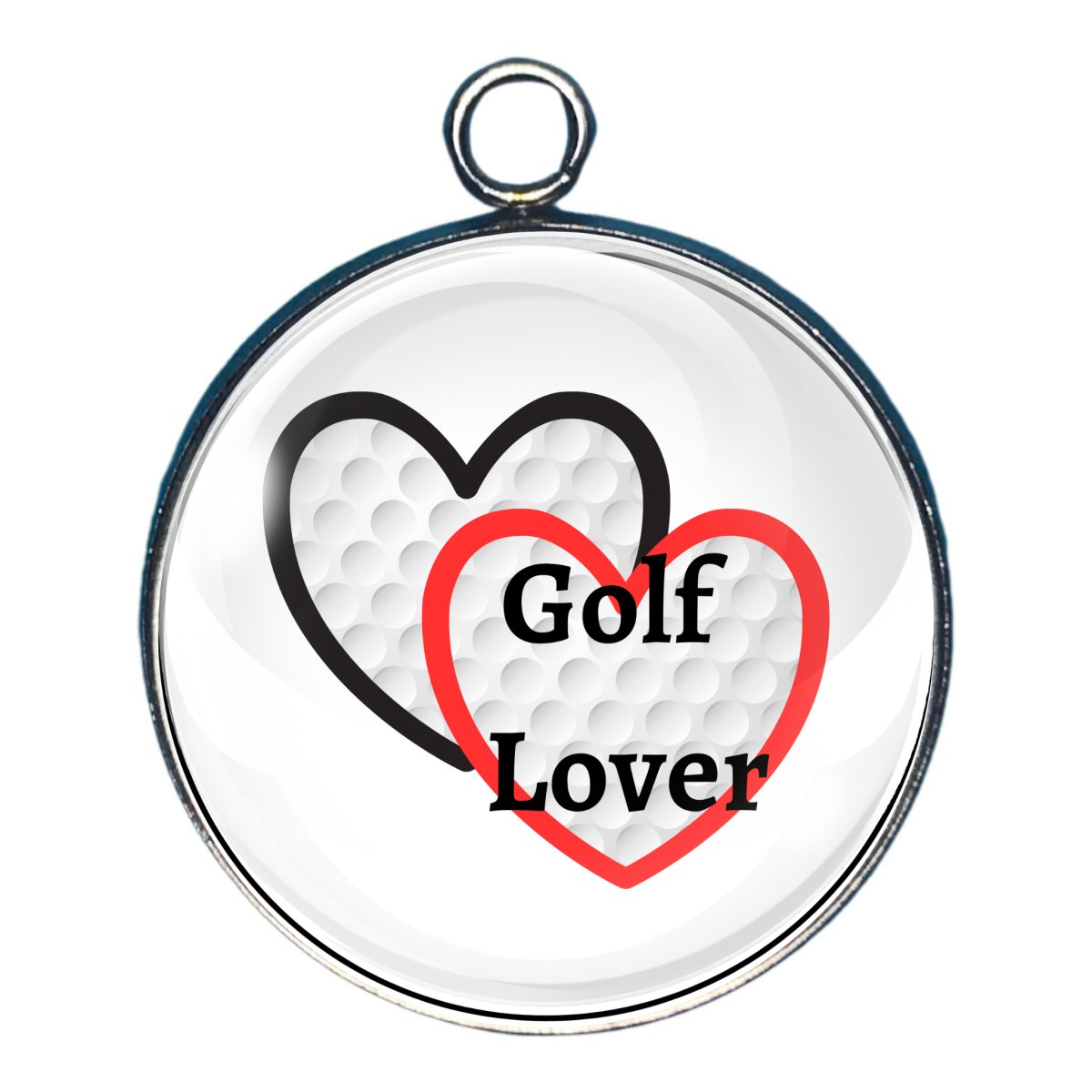 charm depicting two hearts with the golf dimples and the words 'Golf Lover'