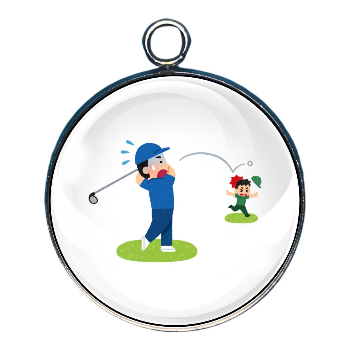 Charm depicting a golfer hitting a ball on the head of a fellow