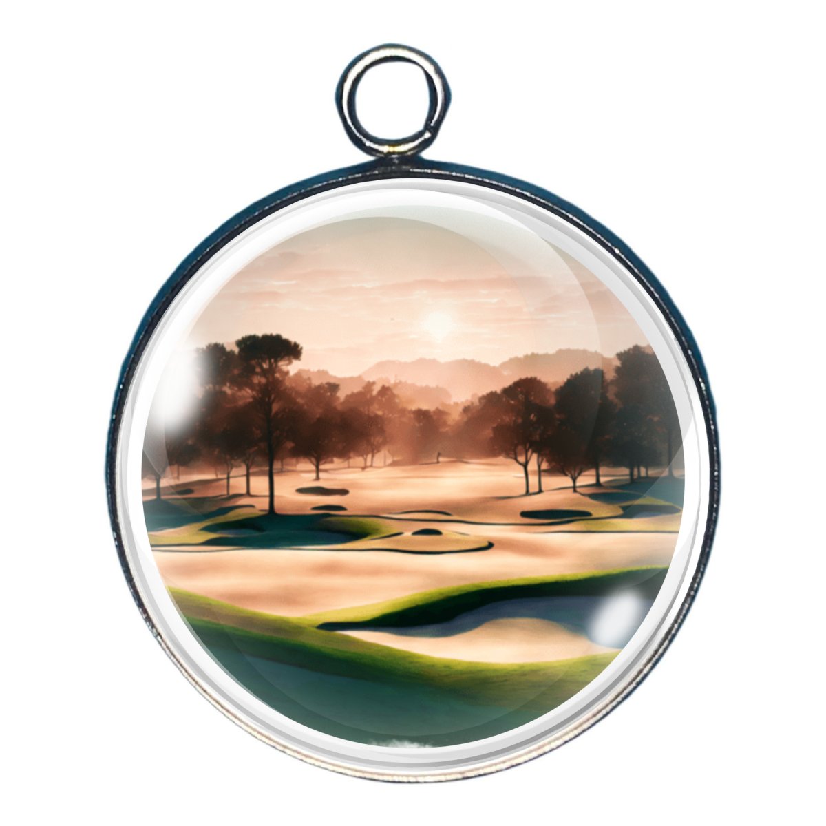 charm featuring a sunset view of a golf course