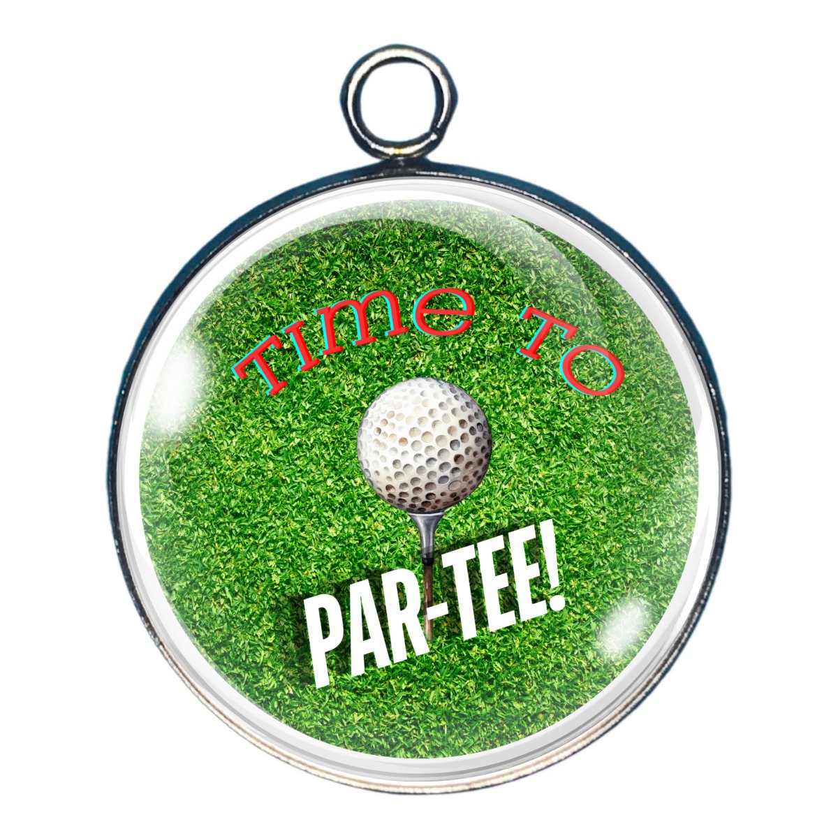 charm featuring a golf ball on a tee with the words: time to Par-tee