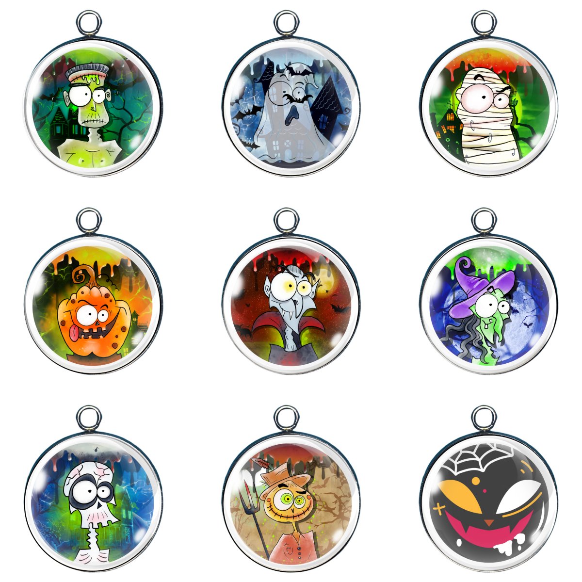 9 goofy halloween cartoon glass cabochon charms