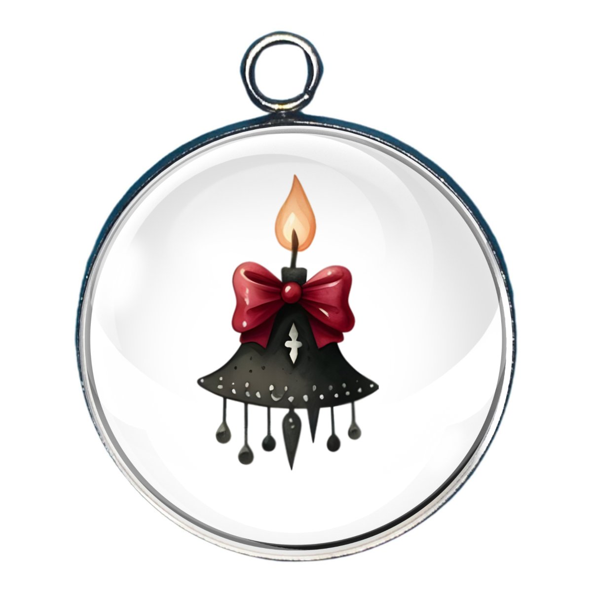 Charm of a goth  inspired bell with a candle on top