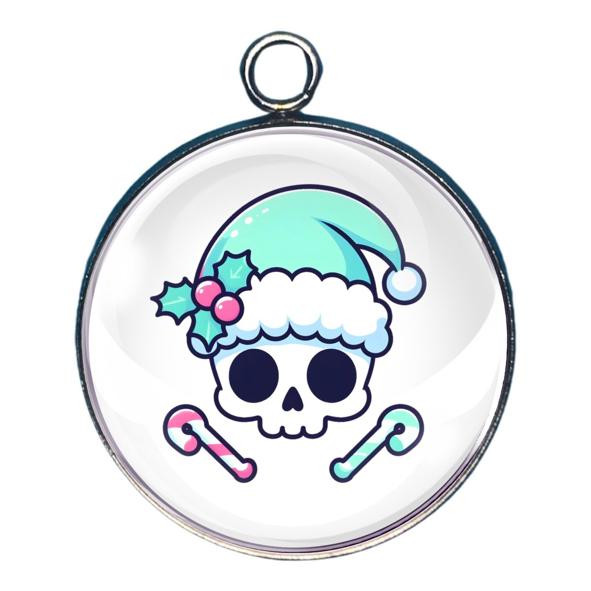 Charm depicting a skull with a santa hat in pastel colors