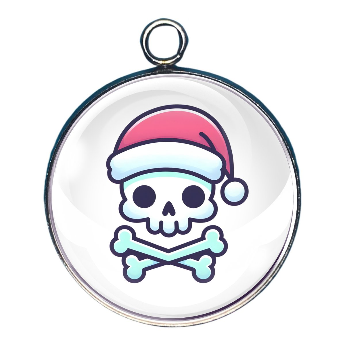 charm of a skull and crossbones in pastel colors and a santa hat