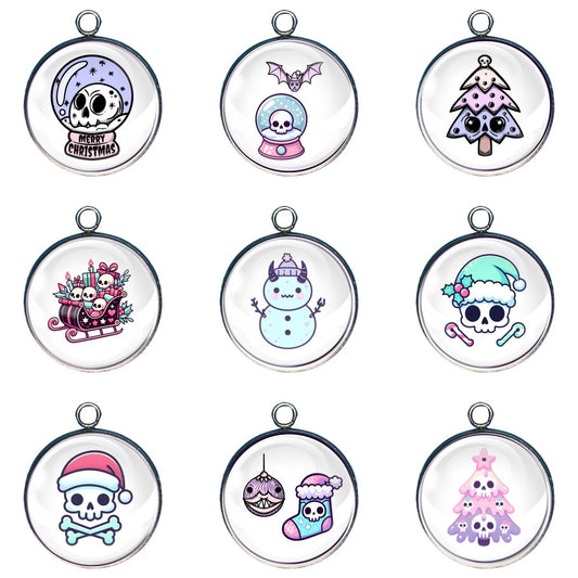 Group of 9 charms featuring goth style christmas images