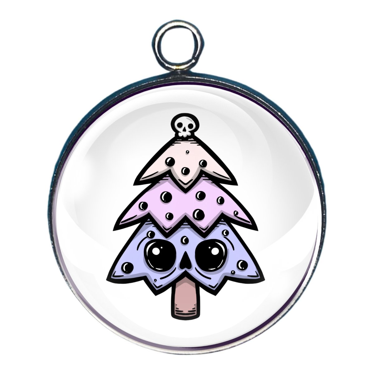 charm depicting a pastel christmas tree with a skull on top