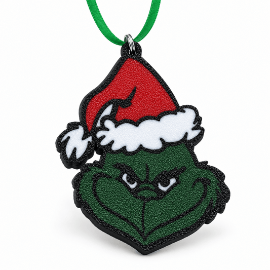 Grinch Christmas Ornament Double Sided 3D Printed Santa Hat Holiday Tree Decor