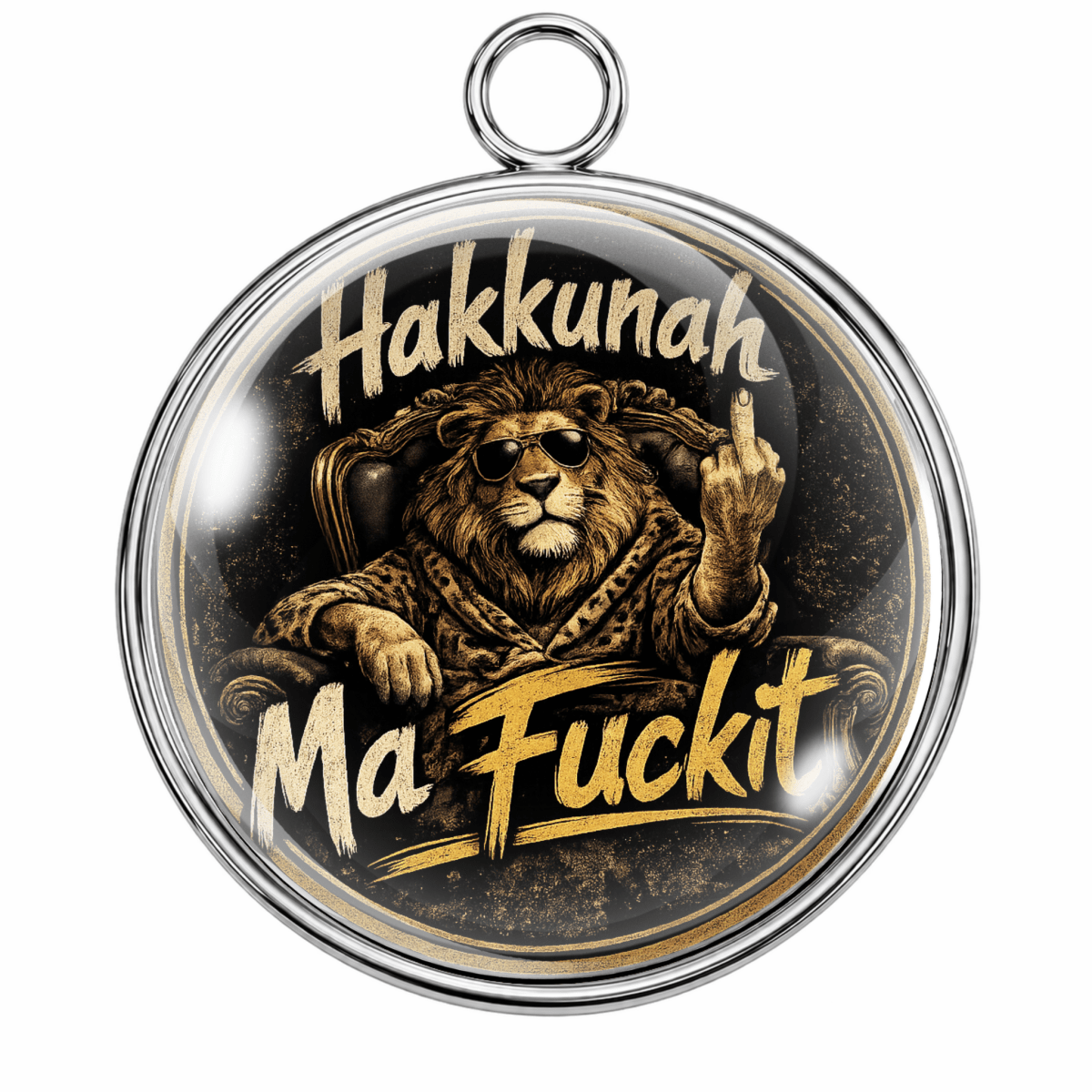 Hakhunah MaFuckit Lion Glass Cabochon Charm – Funny Sarcastic Attitude Charm – Silver or Gold