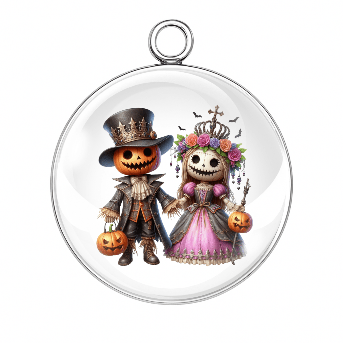 Style 3 – Pumpkin King & Queen with Staff
pumpkin king queen halloween charm, pumpkin head couple cabochon, gothic pumpkin royal pendant