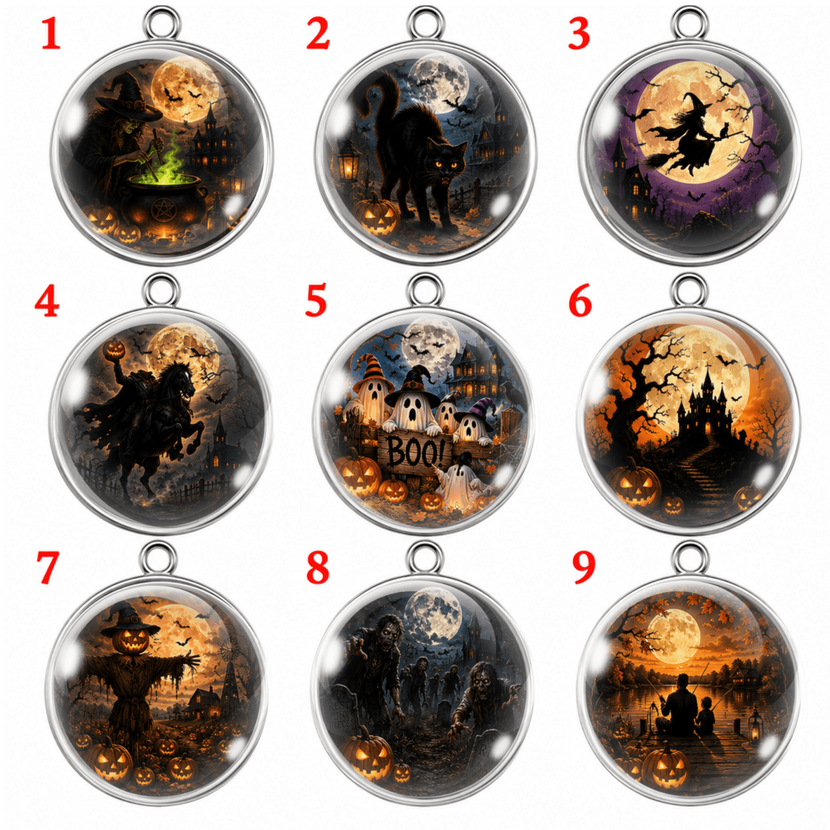 Halloween Legends Glass Cabochon Charms – Premium Handmade Jewelry Supplies