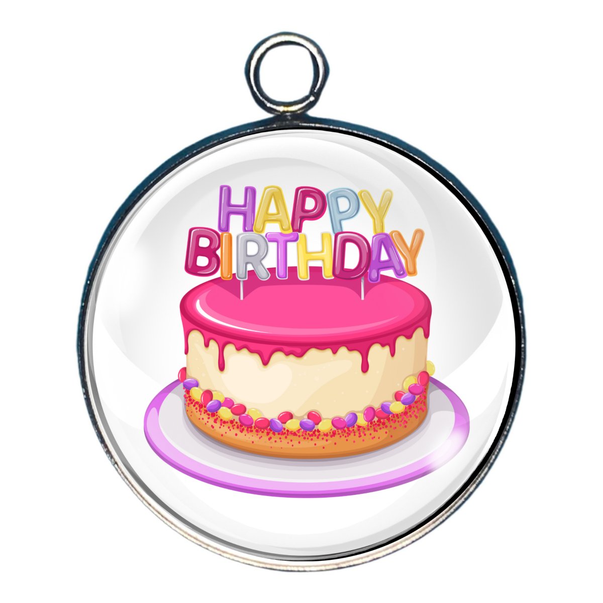 charm of Happy Birthday greeting and cake
