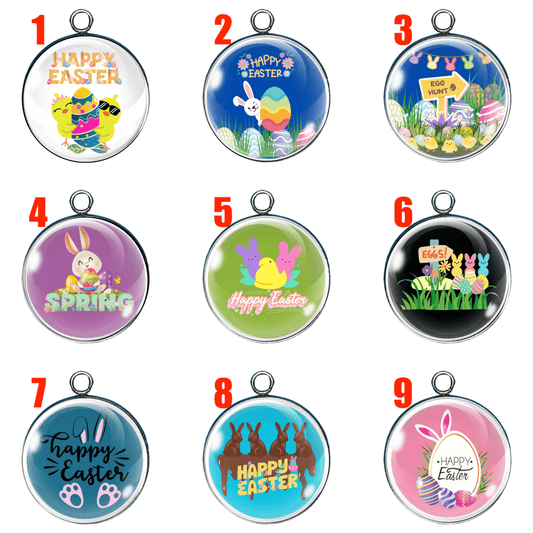 9 Happy Easter Glass Cabochon Charms