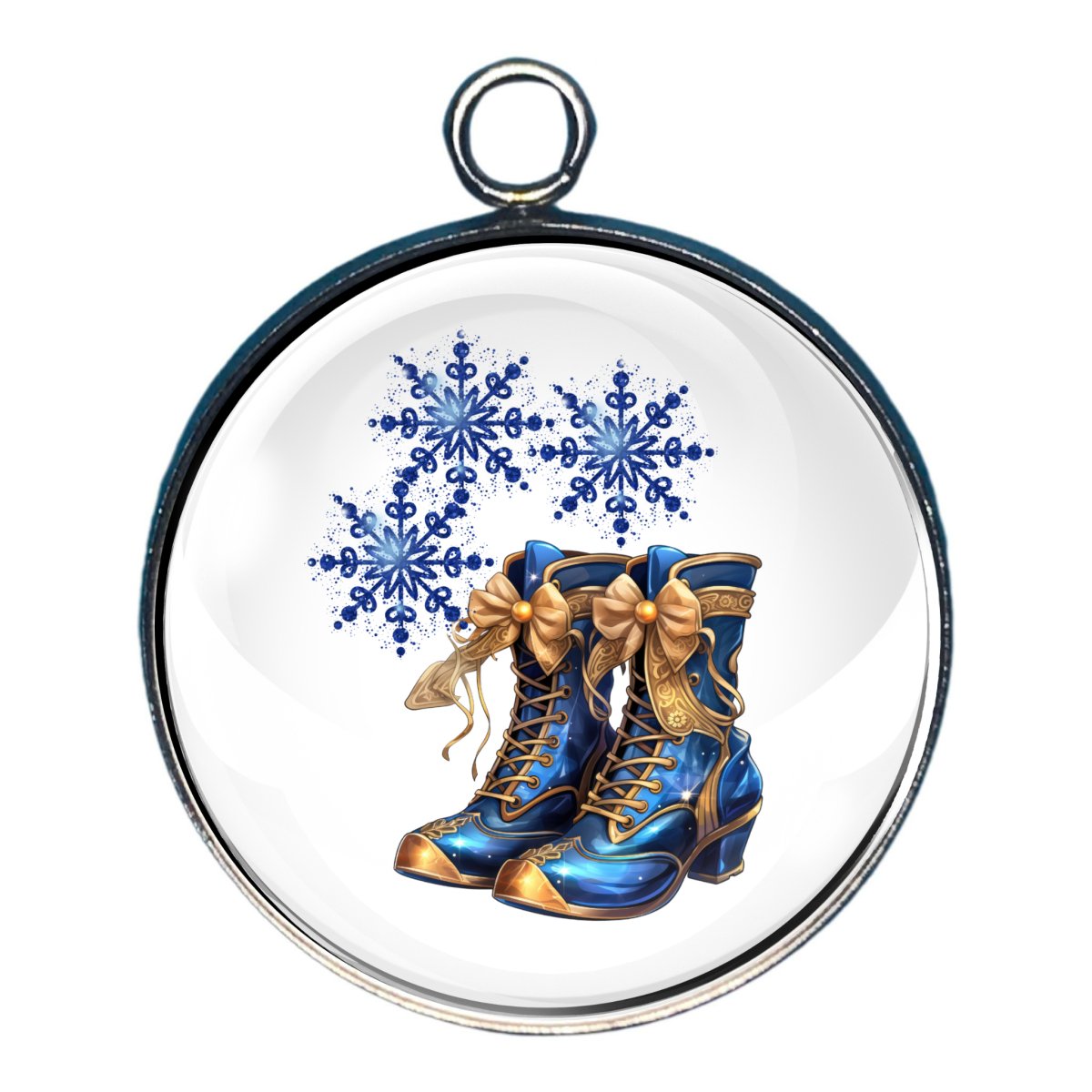 Charm of adorable blue fancy boots and snowflakes