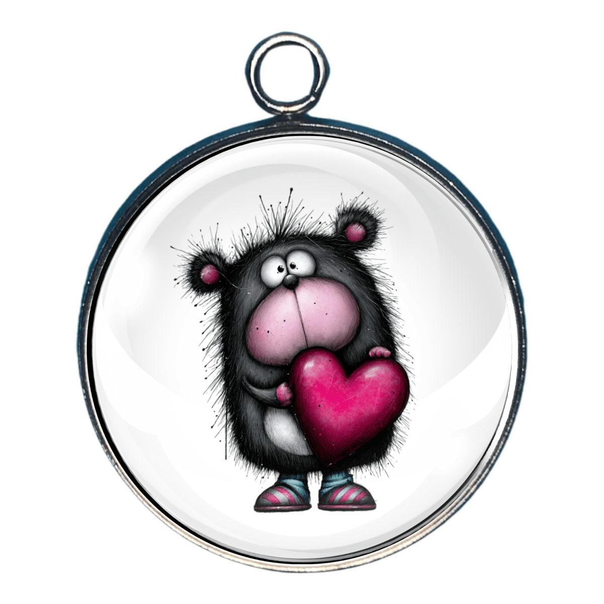 Charm of a black character holding a red heart