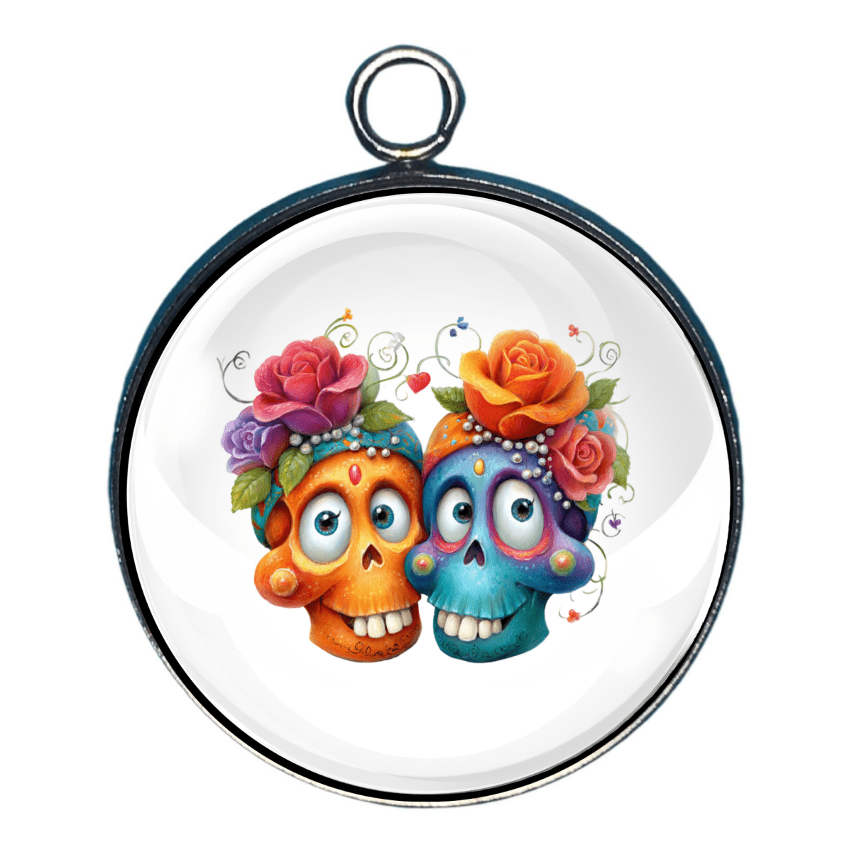 Charm of Colorful skull design with flowers on a white background