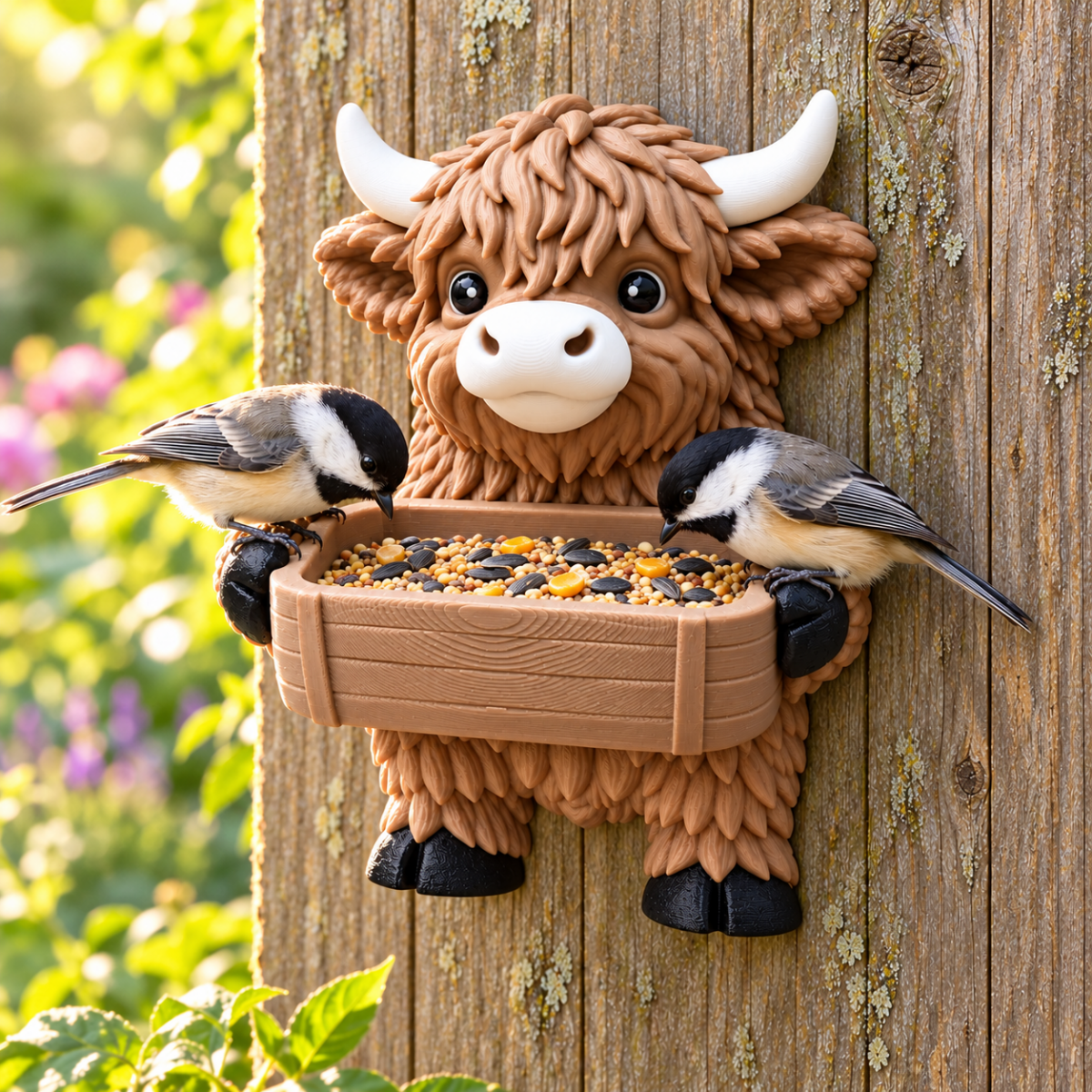 Highland Cow Bird Feeder – Wall Mount – 3D Printed Farmhouse Garden Decor