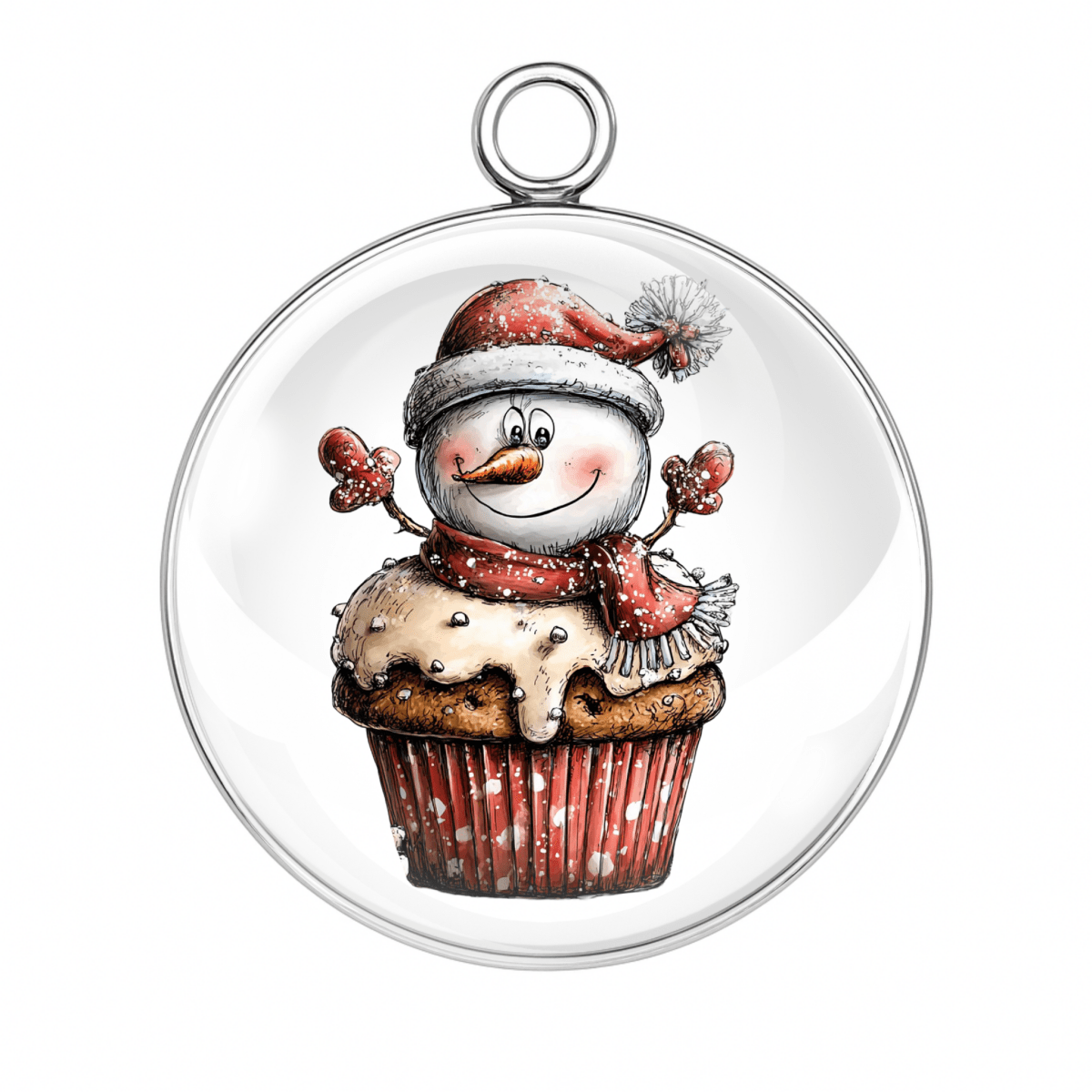 Snowman cupcake with Santa hat charm