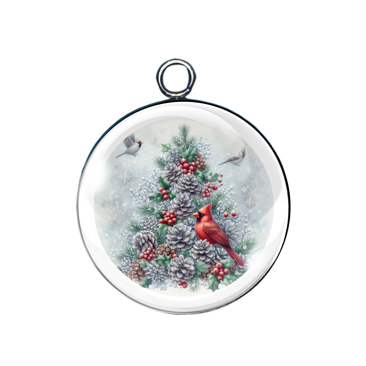 Holiday Birds glass cabochon charm