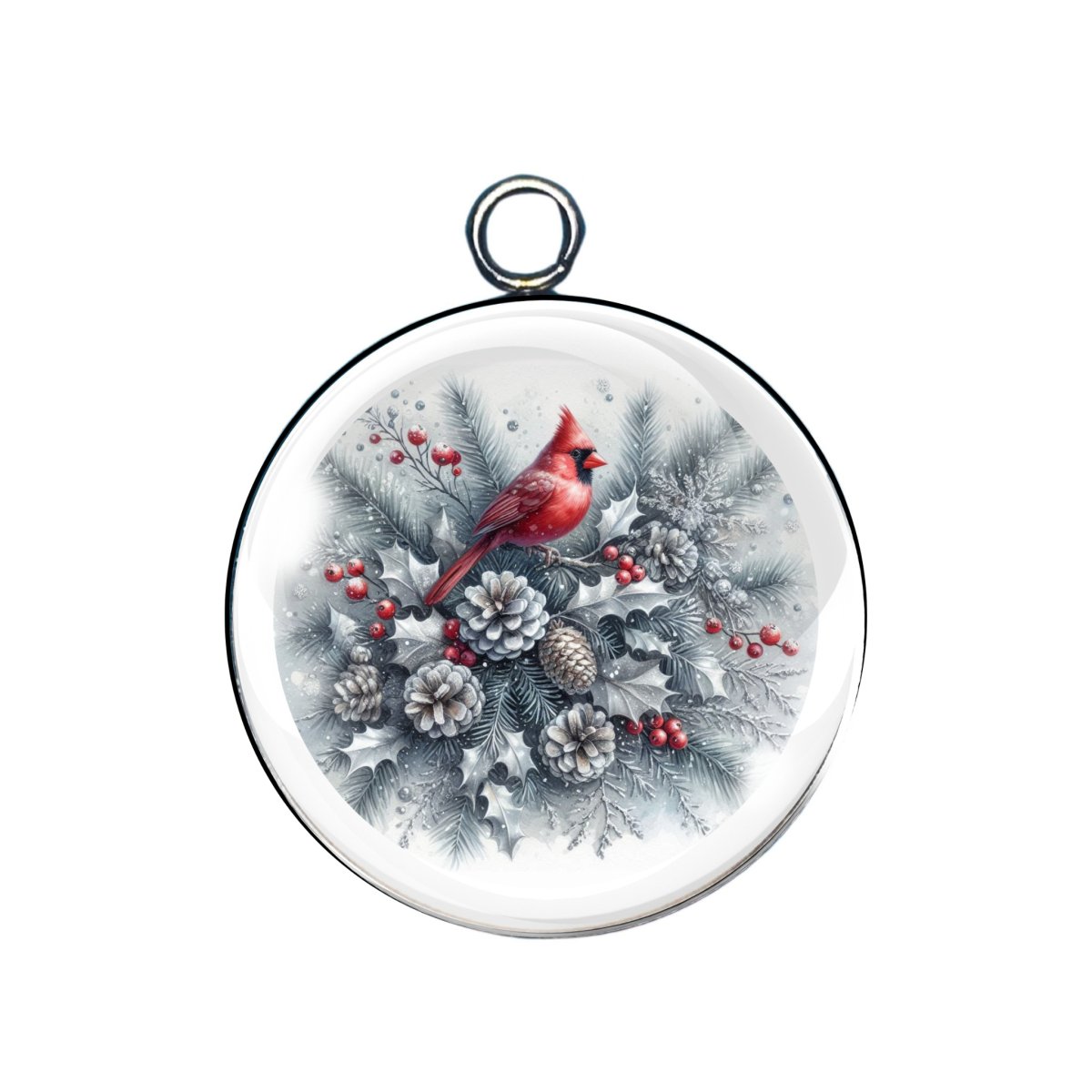 Holiday Birds glass cabochon charm