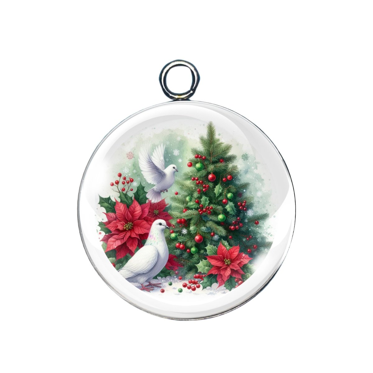 Holiday Birds glass cabochon charm