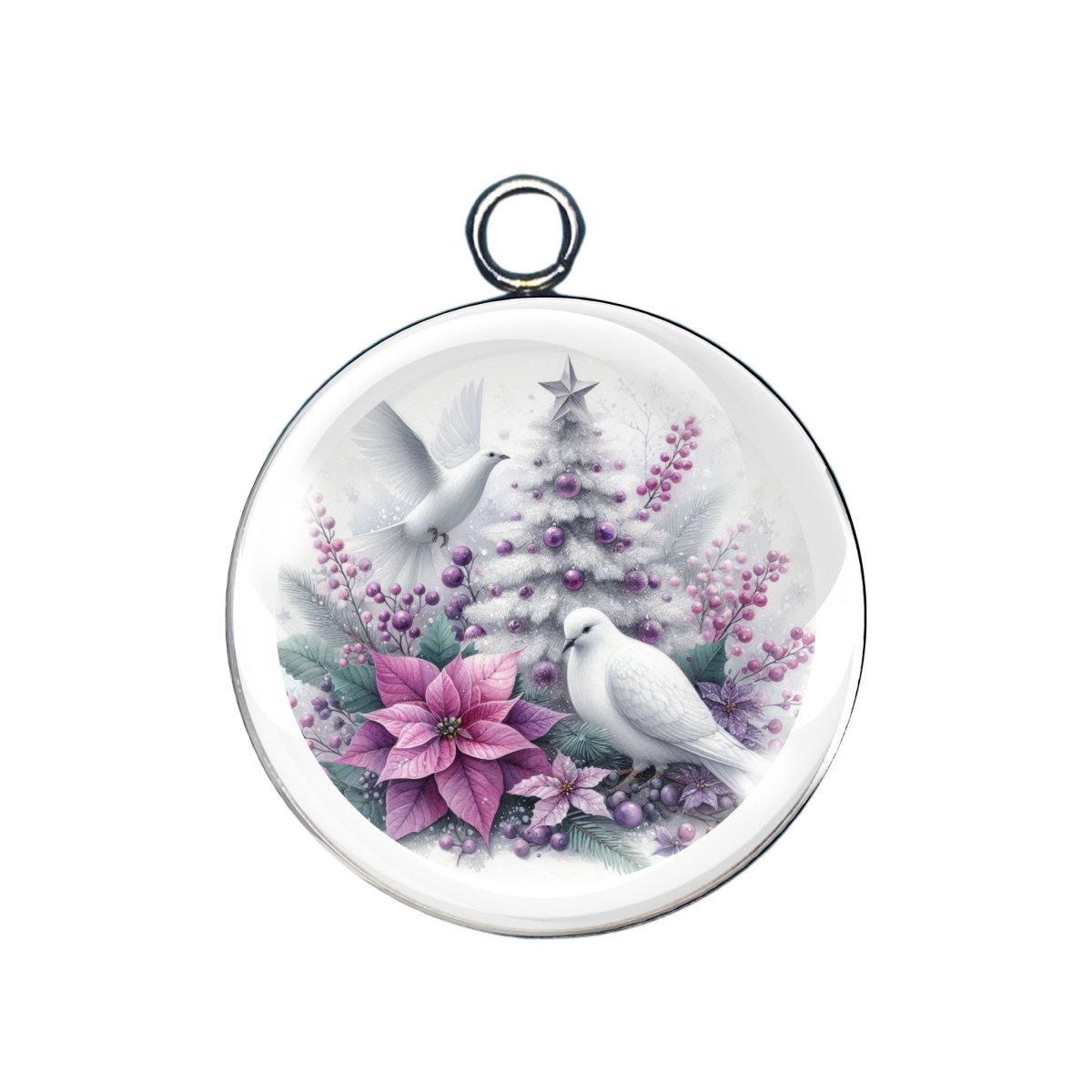 Holiday Birds glass cabochon charm