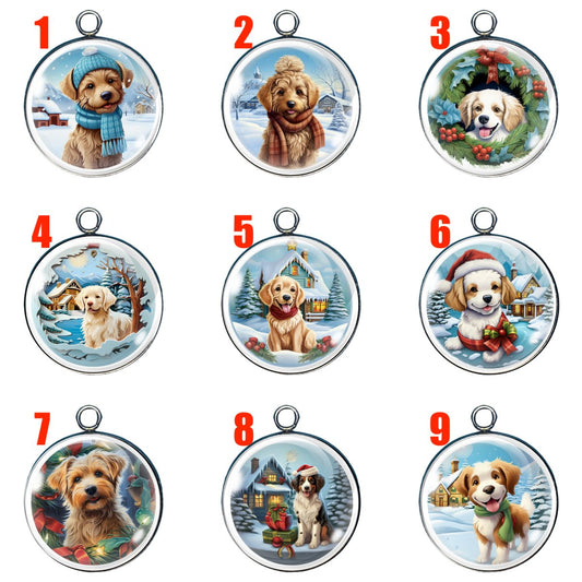 9 holiday puppy glass cabochon charms