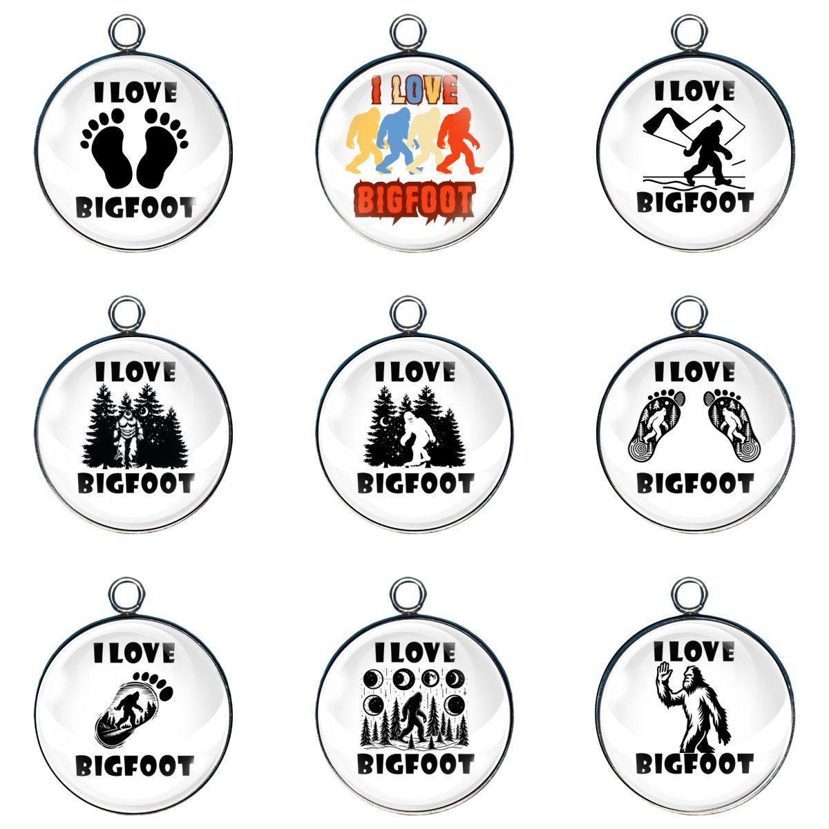 I Love Bigfoot Glass Cabochon Charms - ILikeWorms