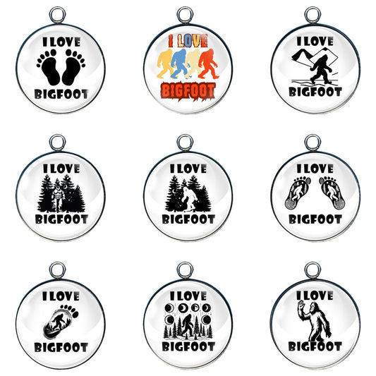 9 I Love Bigfoot glass cabochon charms