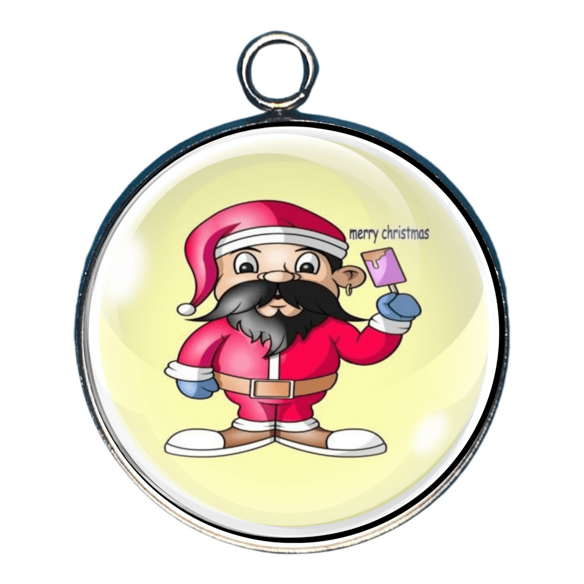 Santa with pink ice cream and “Merry Christmas” charm