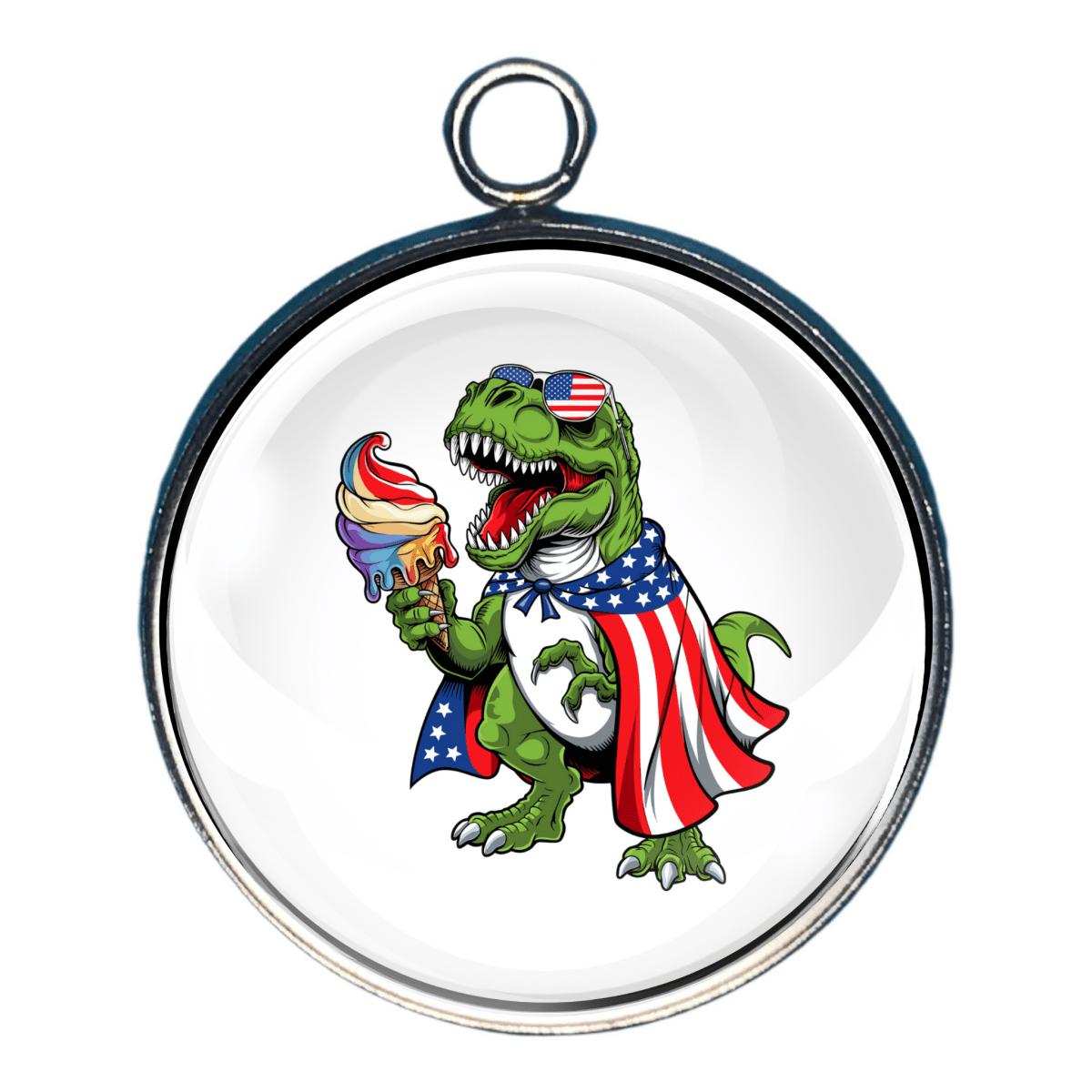 Patriotic dinosaur eating ice cream charm