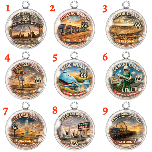 Iconic Route 66 Glass Cabochon Charms